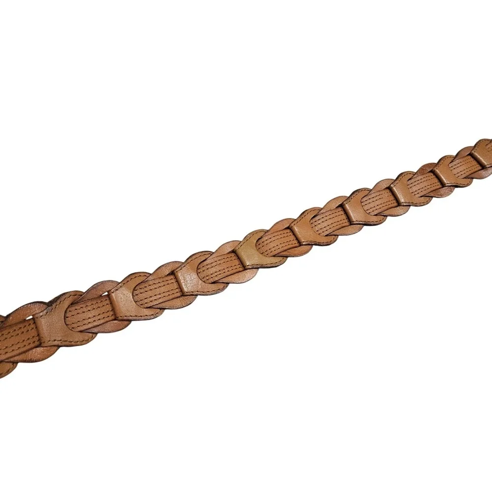 Esprit Braided Belt Womens Medium Tan Brown‎ Buffalo Leather Boho Western Style